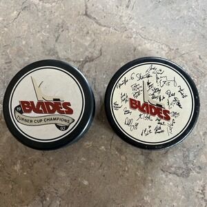 Lot Of 2 Vintage Kansas City KC Blades Hockey Pucks.
